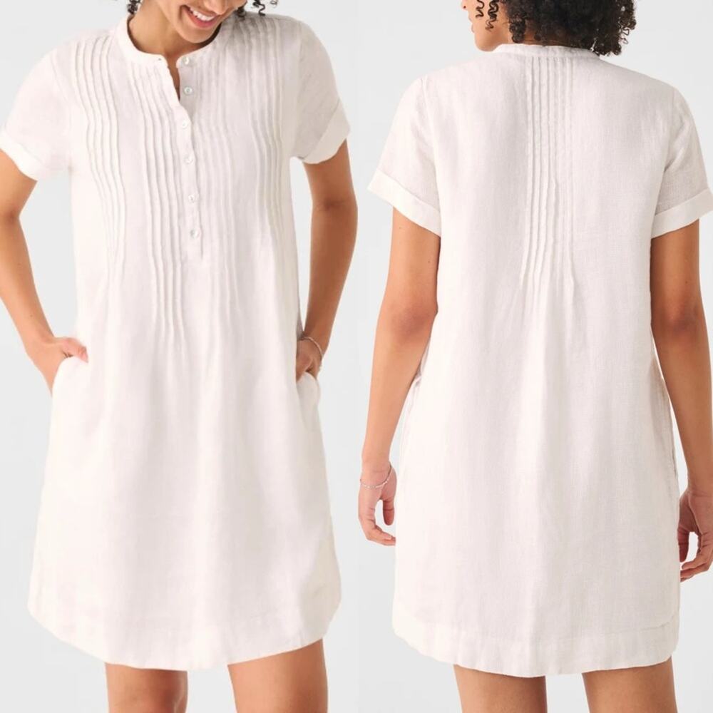 Faherty White Short-Sleeve Pintuck Mini Dress